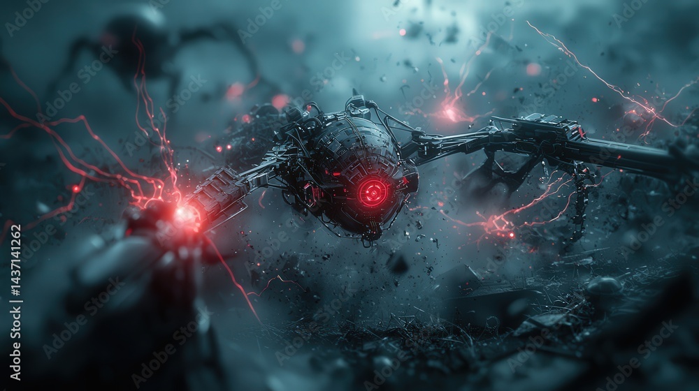 Poster Virtual battlefield showcasing ai-driven security systems in a futuristic environment digital art concept