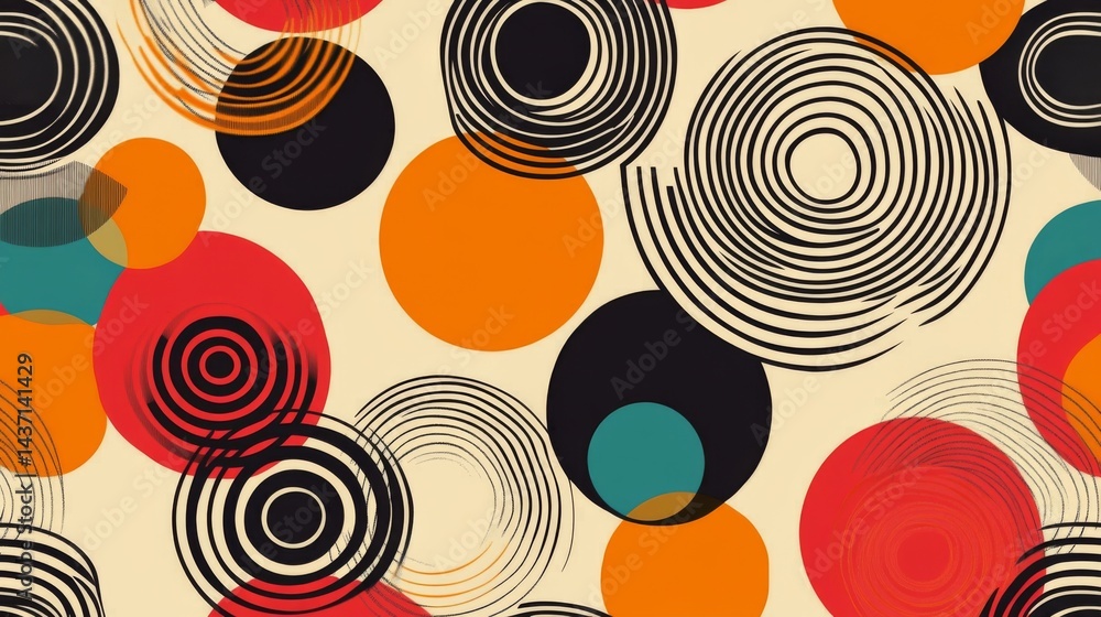 Poster seamless memphis geometric pattern with multicolor abstract shapes including circles, triangles, zig