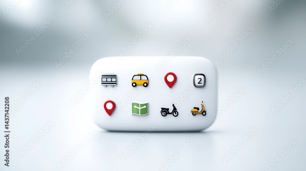 Poster urban transit icons bus train metro scooter map gps city navigation app symbols