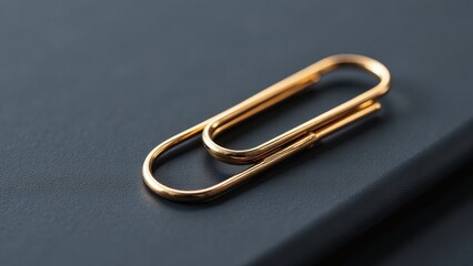 Golden metallic paperclip close-up, Elegant office accessory macro view, Sophisticated minimalist desk tool, Celebrating National Paperclip Day in style