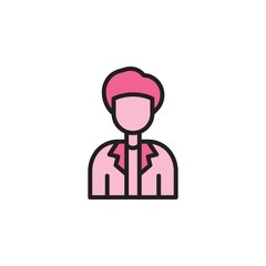 Medical Icon Representing Healthcare Professional in Suit with Pink Accent and Simple Design