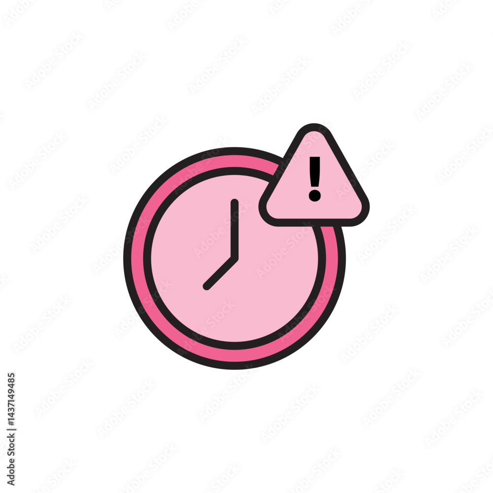 Poster pink clock icon with alert symbol indicating urgency and time sensitivity in modern digital design