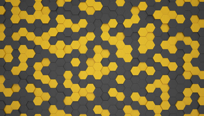 3d rendering of hexagons in black and yellow - abstract background - wallpaper - backdrop.