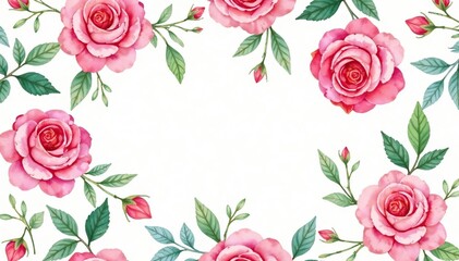 Naklejka premium Delicate watercolor roses & leaves, repeat pattern, red, design