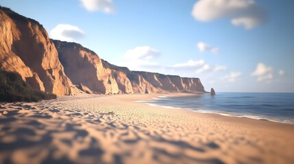 Naklejka premium Serene 3D Beach Landscape with Cliffs and Calm Waters in 8K Detail