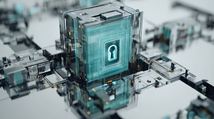 Futuristic locked cube, symbolizing security and data protection in the digital age