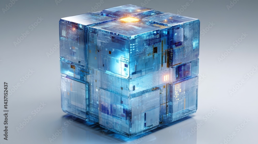 Poster luminescent cube, a captivating display of light and geometric form illuminated