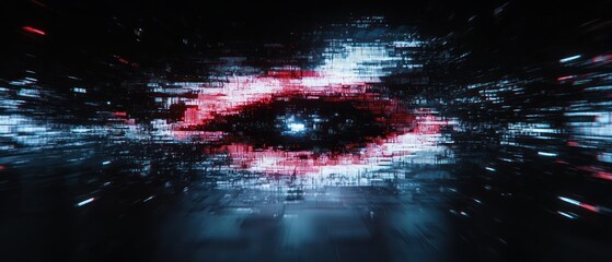 Digital Abstract: Red and Blue Glitch Tunnel