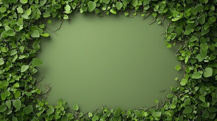 Green Leaf Background with Decorative Border of Fresh Foliage