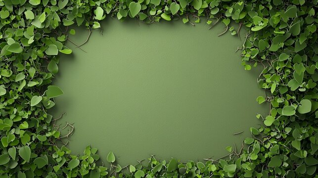 Green Leaf Background with Decorative Border of Fresh Foliage