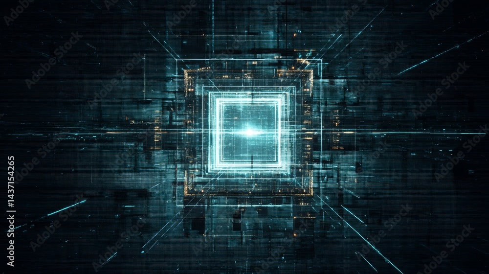 Poster dark and abstract background with a mysterious square shape, modern minimalist design