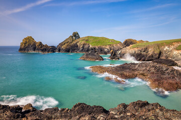Kynance Cove, Cornwall, UK on a beautiful summer day during a heat wave.