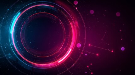 Neon pink and blue circular light design, vibrant dynamic abstract composition