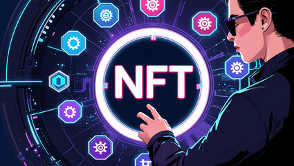 Fototapeta premium Virtual NFT Interface: Interactive Digital Platform for Non-Fungible Token Visualization and Management