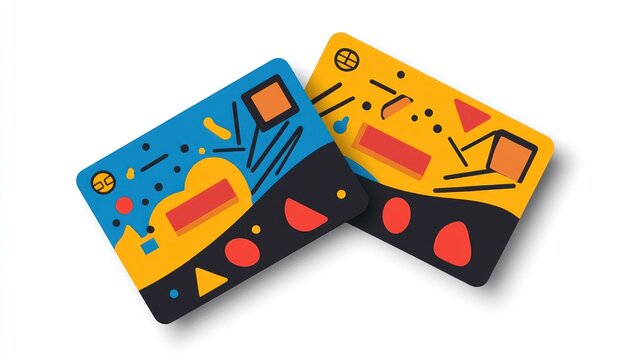 Abstract gift cards, overlapping, white background, online shopping