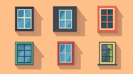 Fototapeta premium Colorful windows on building facade; architectural design