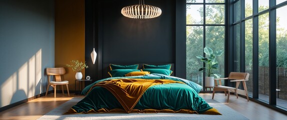 A luxurious modern bedroom at night with a minimalist design-2