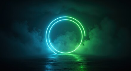 Neon circle glowing in a smoky dark scene
