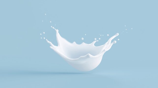 Splash of milk creates dynamic forms against a soft blue background in a creative setting.