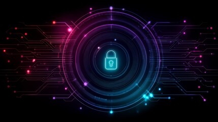 Fototapeta premium Illuminated circuitry with secure lock, protecting digital data in a networked world