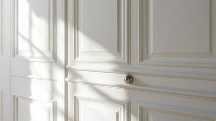 Obraz premium White Elegant Interior Door with Intricate Panels and Soft Light Shadows