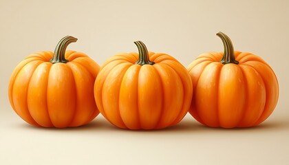 Obraz premium Three vibrant orange pumpkins in a row