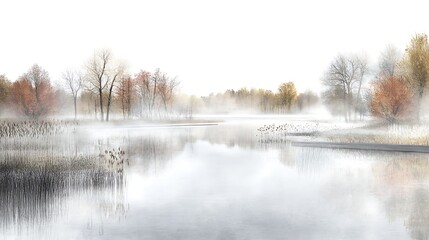 Misty winter morning landscape
