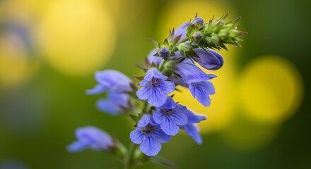 Focus on natural beauty close up stock photo of Scutellaria baicalensis known as Chinese skullcap highlighting delicate flowering plant from Lamiaceae family selective focus on blossoms perfect