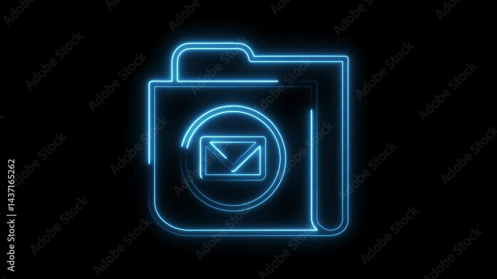 Aufkleber glowing blue folder with email message icon animation on black background neon style data storage