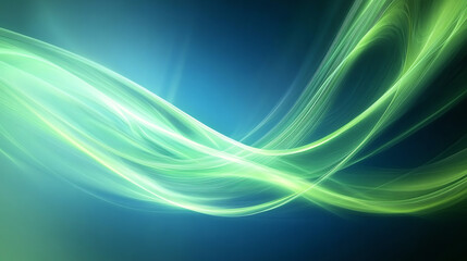 Obraz premium Abstract blue background with elegant green curved lines, wide-angle view for a minimalist yet dynamic design. Perfect for wallpapers, digital art, and creative projects. Serene and modern.