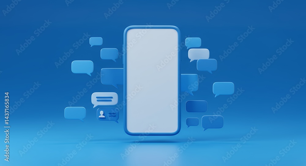 Poster highlight communication technology concepts sharp 3d render showing blue smartphone blank screen sur