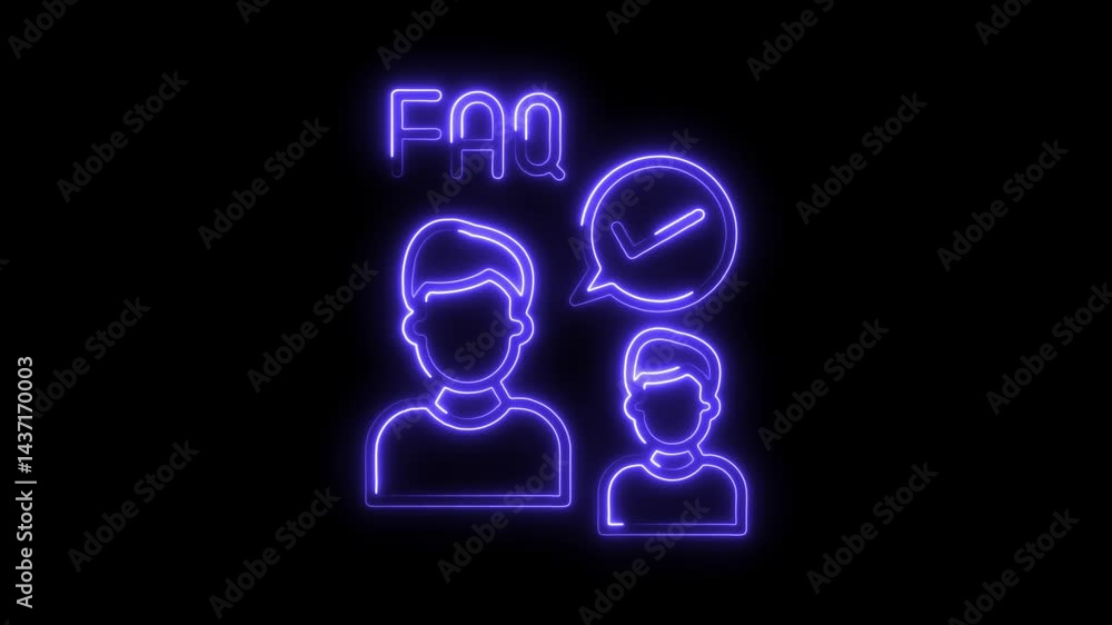 Poster neon faq icon with checkmark and customer service support,minimalist style