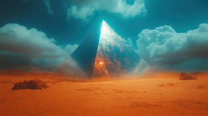 Vast, otherworldly pyramid in a desert landscape