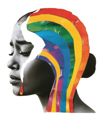 Plakat PNG Woman cry collage cutouts portrait rainbow art.