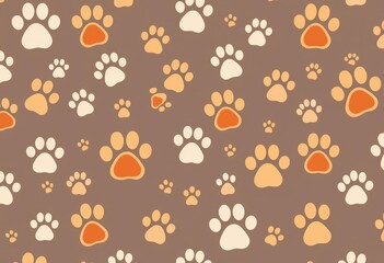 Adorable cartoon cat paws and dog footprints repeat seamlessly in a playful vector illustration, perfect for pet-themed designs, cat, graphic design