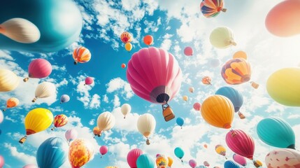 A wide-angle shot of colorful balloons filling the entire sky, symbolizing adventure and freedom, with space for branding.