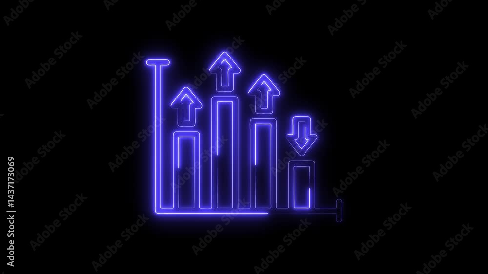Aufkleber neon chart animation showing business fluctuations with up and down arrows on black background