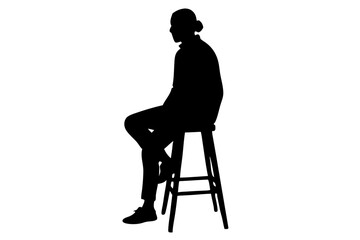 Fototapeta premium Silhouette of person sitting on stool side view with clean white background vector, silhouette, person, man, sitting, stool, chair, side view, isolated, white background, vector, illustration, graphic