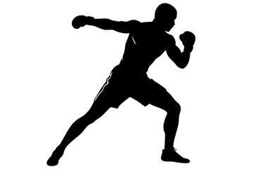 Obraz premium Silhouette of a boxer punching strong martial arts combat training in black and white, boxer, boxing, silhouette, fighter, fighting, black, white, combat, martial arts, sport, athlete, training