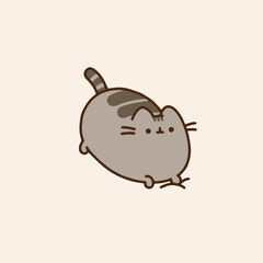 Plump tabby cat adorably on ground