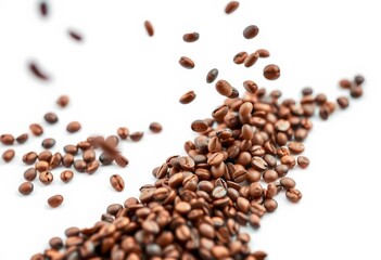 Naklejka premium Falling coffee beans, isolated on white, full depth of field, studio shot, detail, object