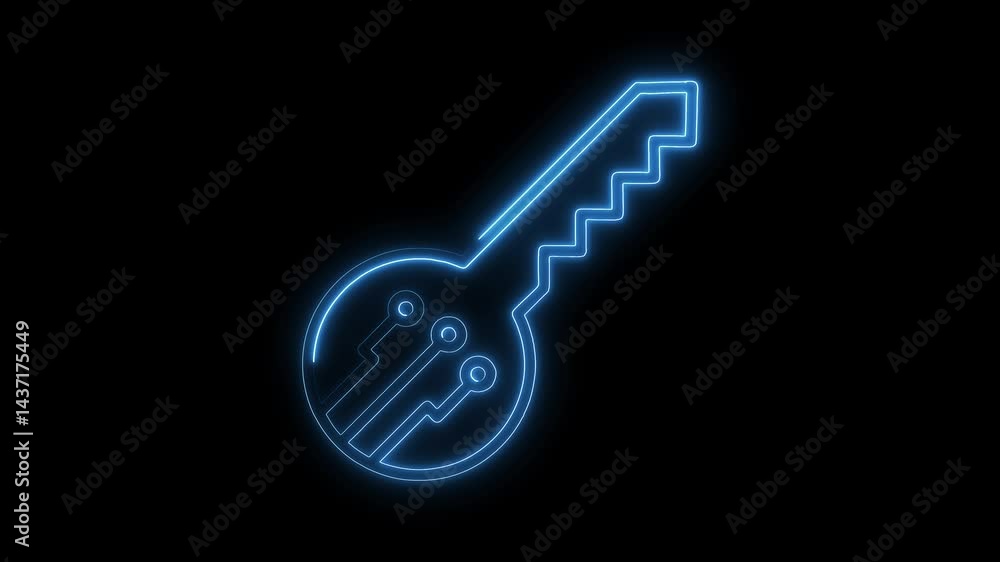 Poster glowing digital key animation on black background for security and technology concepts