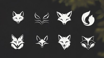 Fox head logos, design elements, dark background, nature