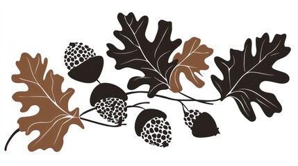 Autumn oak leaves and acorns branch design, fall decoration