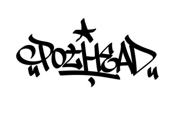 "Pot Head" graffiti tag in bold, street art style. Hand-drawn lettering with a rebellious, high-energy vibe, perfect for cannabis culture, stoner themes, streetwear designs, and urban art projects © dirtyfellas