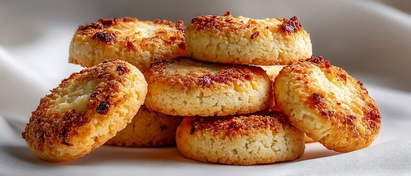Golden Coconut delights arranged alluringly on white cloth