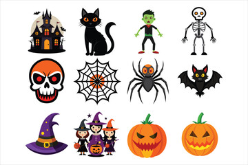 "Spooky Halloween Vector Set - Haunted House, Witches, Pumpkins, Skeletons Clipart for Designers"