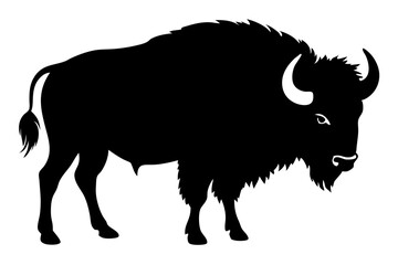 Bison silhouette illustration standing profile view wildlife animal design element, bison, silhouette, animal, wildlife, buffalo, mammal, nature, vector, illustration, black, horn, profile, wild