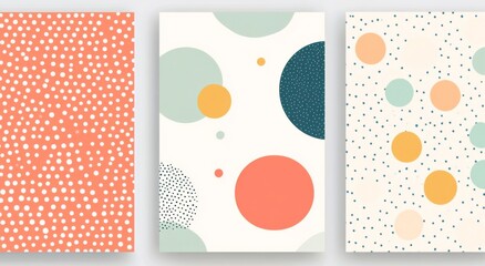 Set of three pastel-colored, minimalistic dot patterns for book cover design.  