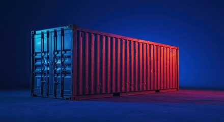 Cargo container with dramatic lighting against blue background